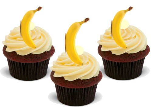 BANANE (Ideal für Banane Cupcakes!) - 12 essbare hochwertige stehende Waffeln Kuchen Toppers - Banana (Great for on Banana Cupcakes!) von JPS