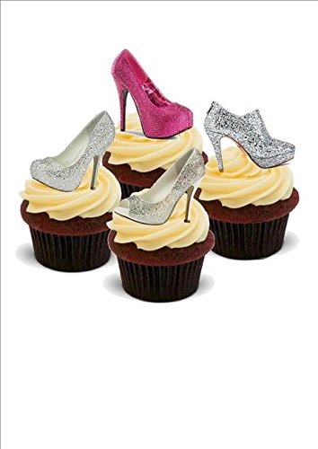 BLING-BLING DIAMANTEN SCHUHE MISCHUNG - 12 essbare hochwertige stehende Waffeln Kuchen Toppers - BLING DIAMANTE SHOE MIX von JPS