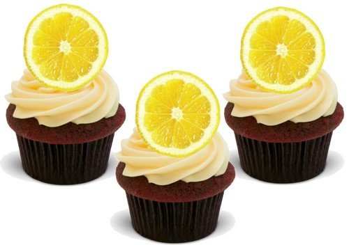 EIN STÜCK ZITRONE (Ideal für Zitrone Cupcakes!) - 12 essbare hochwertige stehende Waffeln Kuchen Toppers - Lemon Slice (Great for on Lemon Cupcakes!) von JPS