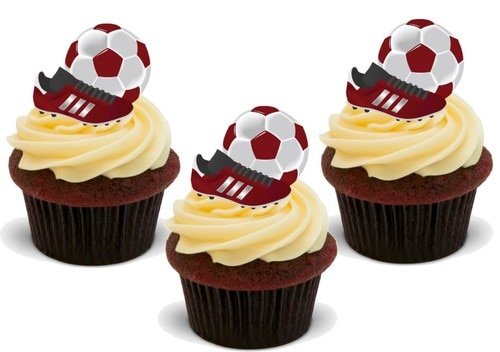 Essbare Kuchendekoration, Motiv Fußball und Stiefel, Rot, 12 Stück von JPS