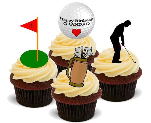 JPS Gold Unisex Opa Cupcake – 12 Tortendekoration – Golf Mix Grandad Cupcake – 12 Edible Stand Up Premium Wafer Cake Toppers von JPS