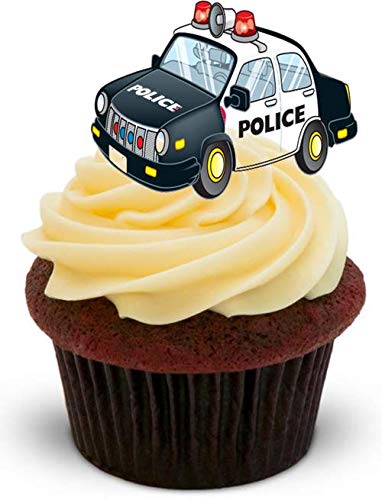 JPS Polizeiauto – 12 essbare Kuchendekoration – Polizeiauto – Standups 12 Edible Standup Premium Wafer Cake Toppers von JPS