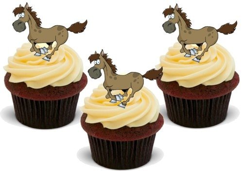 JPS Tortendekoration aus Karton für Pferde, 12 Stück, essbar, für Kuchen – Cartoon Horse Running Cutout 12 Edible Standup Premium Wafer Cake Toppers von JPS