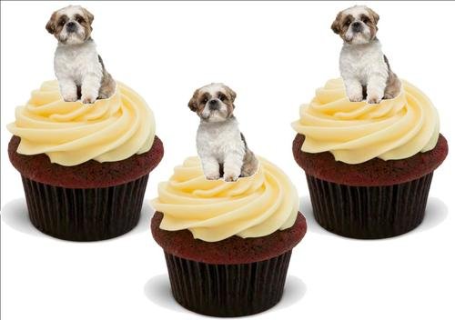 NIEDLICHER SHIH TZU HUND - 12 essbare hochwertige stehende Waffeln Kuchen Toppers - CUTE SHIH TZU DOG von JPS