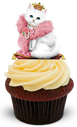 SÜßE KATZE PRINZESSIN - 12 essbare hochwertige stehende Waffeln Kuchen Toppers - CUTE CAT PRINCESS von JPS