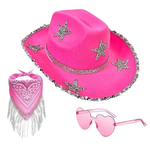 Glitzernde Cowboyhüte für Damen, glitzernde Cowgirl-Mütze | 3X klassischer Glitzer-Cowboyhut mit Sonnenbrille,Halloween-Partykostüm, glitzerndes, lustiges Cosplay-Zubehör-Set für Rollenspielpartys Glitzernde Cowboyhüte für Damen, glitzernde Cowgirl-Mütze | 3X klassischer Glitzer-Cowboyhut mit Sonnenbrille,Halloween-Partykostüm, glitzerndes, lustiges Cosplay-Zubehör-Set für Rollenspielpartys von JPSDOWS