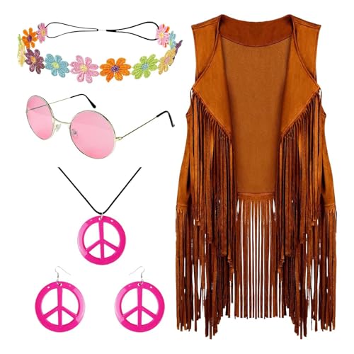 JPSDOWS Discokleider Hippie Accessoires 60er 70er Jahre Damen | 5er Set Hippie Kostüm Set | Hippie Accessoires Disco Kleider Details mit Fransen für Halloween Geburtstag Ostern JPSDOWS Discokleider Hippie Accessoires 60er 70er Jahre Damen | 5er Set Hippie Kostüm Set | Hippie Accessoires Disco Kleider Details mit Fransen für Halloween Geburtstag Ostern von JPSDOWS
