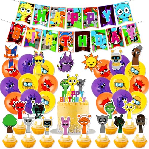 Deko Geburtstag Kinder, 38 Stück Geburtstag Party Set Kinder, Geburtstags Banner, Ballon, Swirl Decoration, Torten Dekoration, Perfekt für Kindergeburtstagsfeiern von JPWPFAA