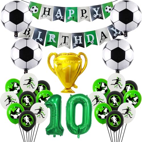 Fussball deko geburtstag kinder，10 Junge Geburtstagsdeko fussball，25 Stück fußball party Lieferungen，Enthäl banner，Trophäenballon，Fußball-Folienballon，Zahl Folienballon，Luftballon fussball von JPWPFAA