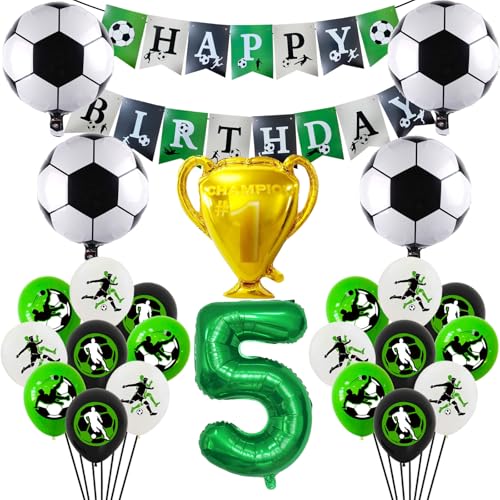 Fussball deko geburtstag kinder，5 Junge Geburtstagsdeko fussball，25 Stück fußball party Lieferungen，Enthäl banner，Trophäenballon，Fußball-Folienballon，Zahl Folienballon，Luftballon fussball von JPWPFAA