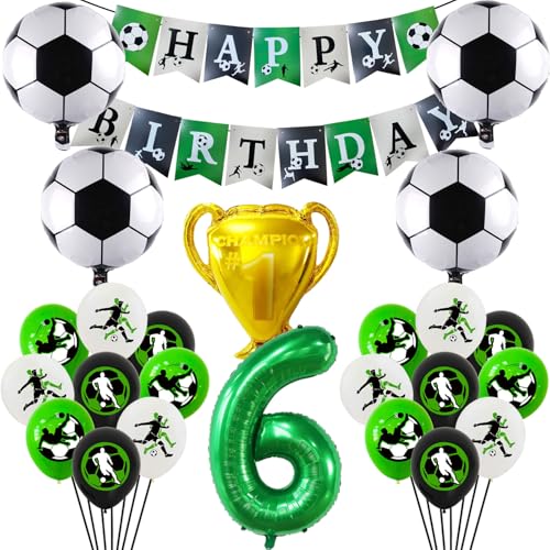 Fussball deko geburtstag kinder，6 Junge Geburtstagsdeko fussball，25 Stück fußball party Lieferungen，Enthäl banner，Trophäenballon，Fußball-Folienballon，Zahl Folienballon，Luftballon fussball von JPWPFAA