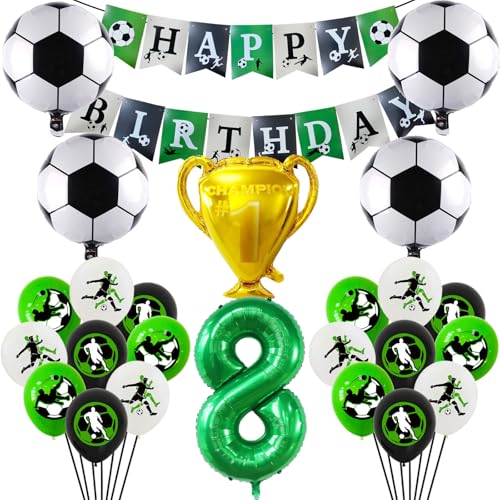 Fussball deko geburtstag kinder，8 Junge Geburtstagsdeko fussball，25 Stück fußball party Lieferungen，Enthäl banner，Trophäenballon，Fußball-Folienballon，Zahl Folienballon，Luftballon fussball von JPWPFAA