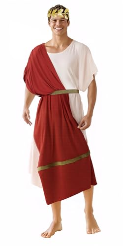 JPXH Antikes griechisches Toga-Kostüm für Erwachsene, römisches Kostüm mit Stirnband, Halloween-Cosplay-Outfit, Rot/Ausflug, einfarbig (Getaway Solids), XL von JPXH