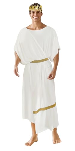 JPXH Antikes griechisches Toga-Kostüm für Erwachsene, römisches Kostüm mit Stirnband, Halloween-Cosplay-Outfit, Weiß, Größe XXL, XXL von JPXH