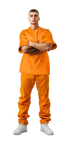 JPXH Gefängnisinsassenkostüm für Erwachsene, Orange, für Herren, Halloween, Cosplay, Gefängnisuniform-Set, 2-teilig von JPXH