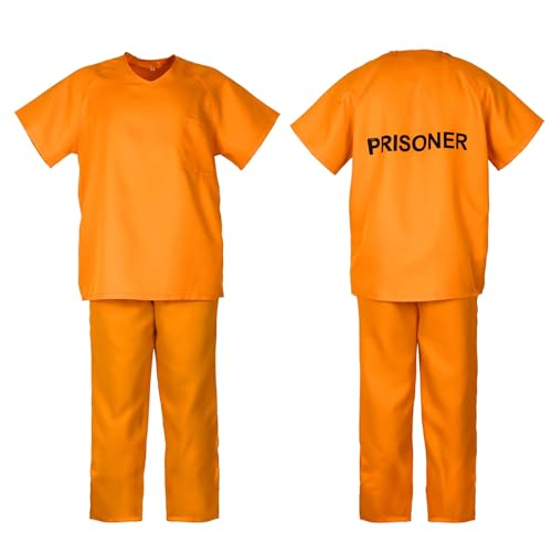 JPXH Gefängnisinsassenkostüm für Erwachsene, Orange, für Herren, Halloween, Cosplay, Gefängnisuniform-Set, 2-teilig von JPXH