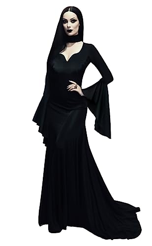 JPXH Morticia Addams Kostüm Damen Erwachsene Übergröße Gruselig Lange Schwarz Addams Familie Kleid für Halloween JPXH Morticia Addams Kostüm Damen Erwachsene Übergröße Gruselig Lange Schwarz Addams Familie Kleid für Halloween von JPXH