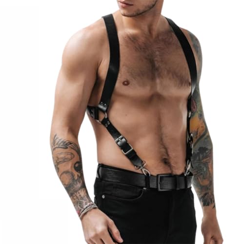 JPXJGT Adjustable Men's Punk Belt Leather Harness Halloween Clubwear Costume (Size:Eine Größe,Color:schwarz) von JPXJGT