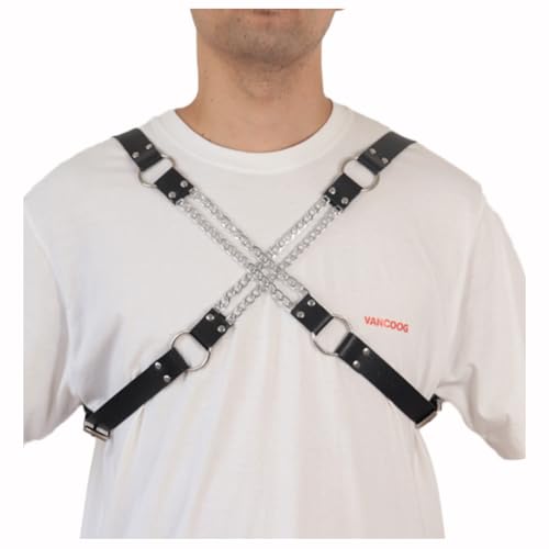 JPXJGT Leather Harness Punk Adjustable Straps Buckle Rings for Men Clubwear Costume (Size:Eine Größe,Color:schwarz) von JPXJGT