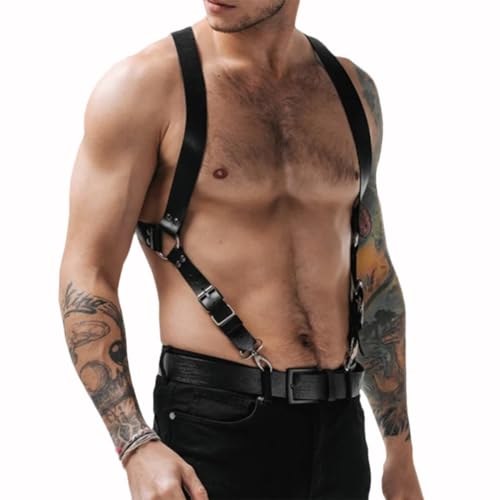 JPXJGT Men Adjustable Leather Belts with Buckles Rave Costume Harness Gay Cosplay Club Wear(Size:Einheitsgröße,Color:Schwarz) von JPXJGT