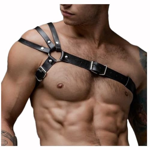 JPXJGT Men's Adjustable Faux Leather One-Shoulder Body Chest Harness Punk Belt Clubwear Costume(Size:Einheitsgröße,Color:Schwarz) von JPXJGT