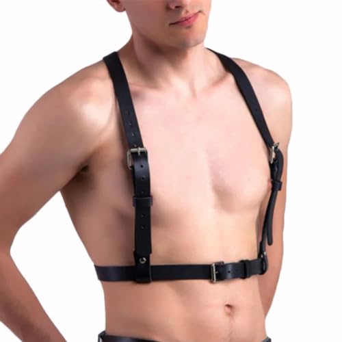 JPXJGT Men's Faux Leather Half Harness Adjustable Belt Cage Clubwear Costume(Size:Einen Größe,Color:schwarz) von JPXJGT