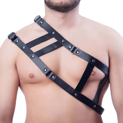 JPXJGT Men’s PU Leather Body Chest Harness with Buckles Shoulder Straps for Party Club Cosplay(Size:Einheitsgröße,Color:Schwarz) von JPXJGT