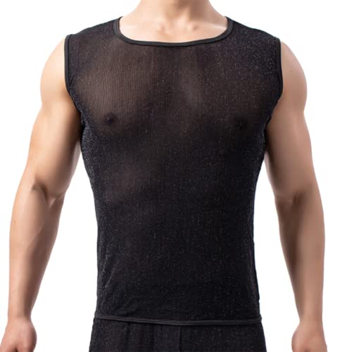 JPXJGT Men's See-Through Sheer Mesh Fishnet Sleeveless Muscle Top (Size:S,Color:Schwarz) von JPXJGT