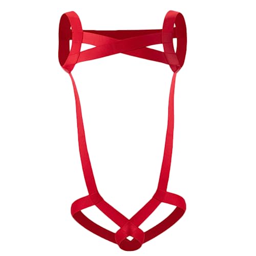 Mens Wrestling Singlet Bodysuit Stretchy Body Chest Harness Jockstrap Underwear One Piece(Size:Einheitsgröße,Color:Rot) von JPXJGT