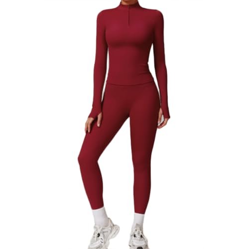 JPXJGT Women's 2 Piece Sports Tank Top +High Waisted Breathable Butt Lift Fitness Leggings Gym Workout (Size:XL,Color:Rot) von JPXJGT