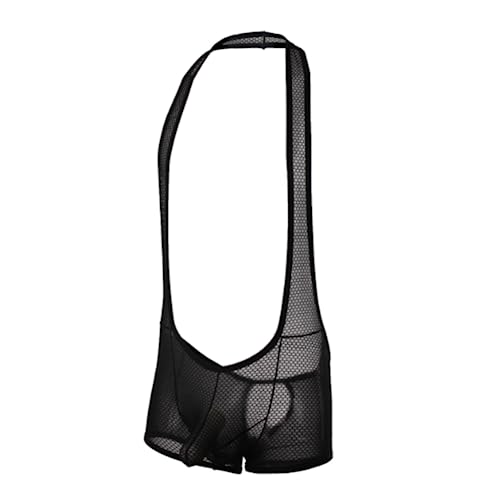 Men's Mesh Breathable Wrestling Singlet Bodysuit Sheer Mankini Jumpsuit Jockstrap(Size:L,Color:Schwarz) von JPXJGT