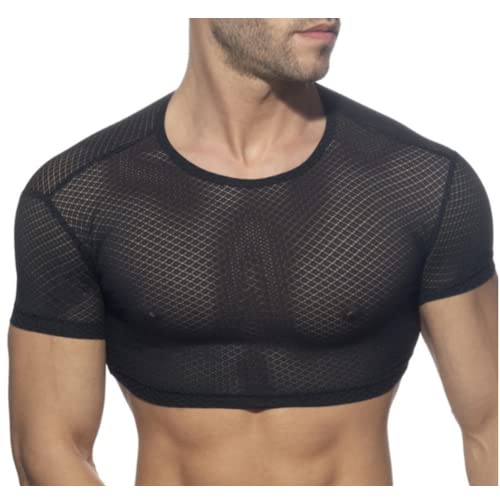 Mens See Through Sheer Mesh Fishnet T Shirt Muscle Tops Training Shirts Clubwear(Size:L,Color:Schwarz) von JPXJGT