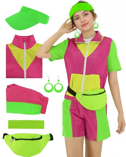 JQAKFIY 80er Jahre Outfit für Damen, 90er-Jahre-Trainingsanzug, Neon-Workout-Kostüme, Retro-Party, Halloween, Paare, Hippie-Zubehör, Größe XXL JQAKFIY 80er Jahre Outfit für Damen, 90er-Jahre-Trainingsanzug, Neon-Workout-Kostüme, Retro-Party, Halloween, Paare, Hippie-Zubehör, Größe XXL von JQAKFIY