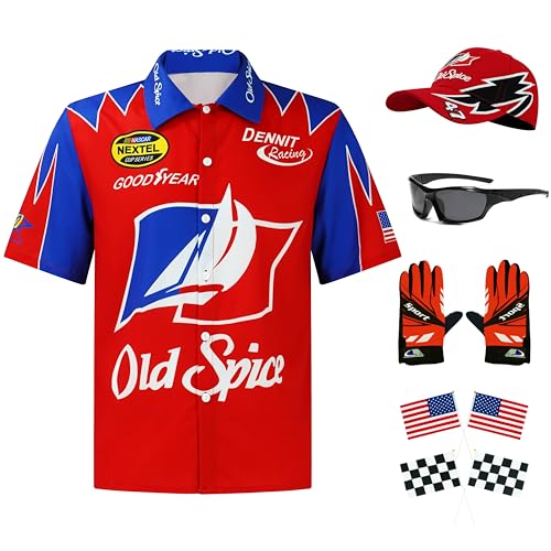 JQAKFIY Ricky Bobby Kostüm Halloween Cal Naughton Shirt Rennauto Fahrer Sport mit Sonnenbrille Hut Requisiten Cosplay Set 3XL JQAKFIY Ricky Bobby Kostüm Halloween Cal Naughton Shirt Rennauto Fahrer Sport mit Sonnenbrille Hut Requisiten Cosplay Set 3XL von JQAKFIY