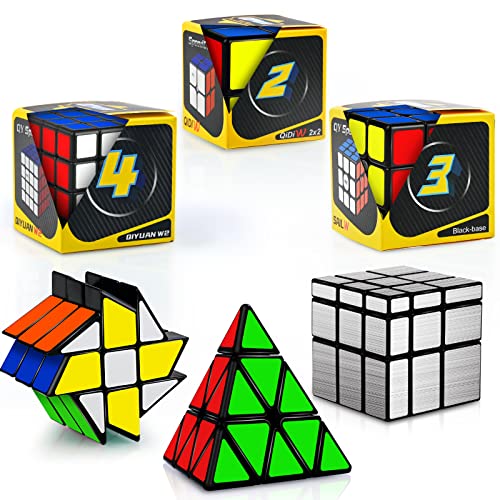 JQGO Zauberwürfel Set, 6 Stück Magic Speed Cube Set 2x2 3x3 4x4 Pyraminx Mirror Fisher Speedcube, 3D Puzzle Magic Cubes für Kinder Erwachsene Anfänger von JQGO