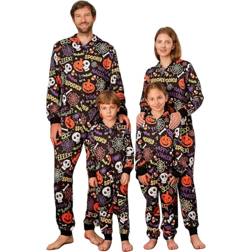 JQTOP Halloween-Jumpsuit – geeignet für Familien, einteiliger Schlafanzug mit Kapuze, für Erwachsene, lustige und hässliche Freizeitkleidung (Black Boo) von JQTOP