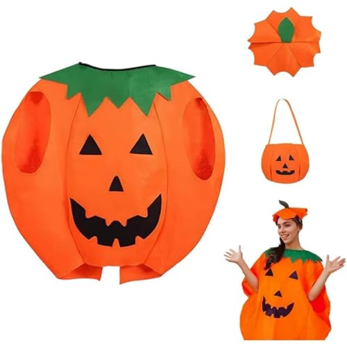 JQTOP Unisex Halloween Kostüm Set - 3-teiliges entzückendes Kürbis-Outfit mit Hut und Süßigkeitentüte für Cosplay-Partys von JQTOP