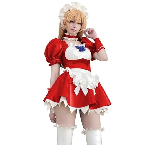 JQYTEN Men Women French Maid Cosplay Costume Lolia Sissy Maid Costume PVC Short Puff Sleeve Anime Crossdresser Gay Halloween von JQYTEN