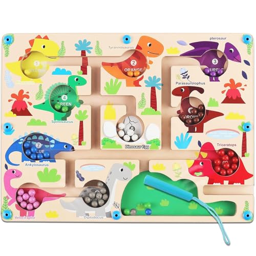 JRD&BS WINL Montessori Spielzeug für kleine Kinder im Alter von 3 4 5, hölzerne Puzzle Aktivität Bretter Feinmotorik Spielzeug Anzahl und Farbe Labyrinth Bretter Geschenke für Alter 3-12 (Dinosaurier) von JRD&BS WINL
