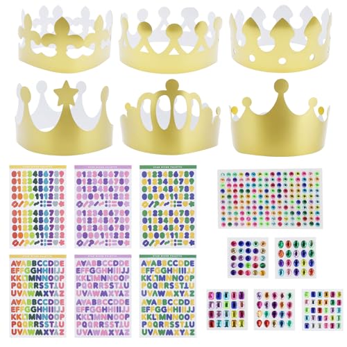 19 Stück Papier Krone Partyhüte mit 6 Blatt Alphanumerische Aufkleber und 6 Blatt Selbstklebende Strasssticker, Golden Paper Crowns, Diy Party Krone Geburtstag, für Junge Mädchen Geburtstagsfeier 19 Stück Papier Krone Partyhüte mit 6 Blatt Alphanumerische Aufkleber und 6 Blatt Selbstklebende Strasssticker, Golden Paper Crowns, Diy Party Krone Geburtstag, für Junge Mädchen Geburtstagsfeier von JRSHIRLEYLTD