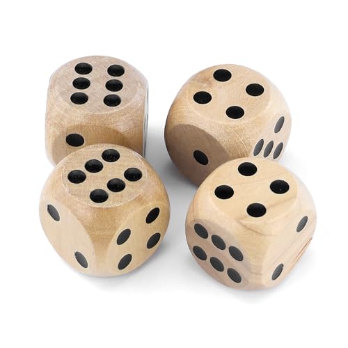 4 Stück Holzwürfel Groß,30mm Würfel Holz Augen Zahlen,Natur Holz Spielwürfel, Großer Würfel,Hölzerne Dice für Brettspiele, Würfelspiele, Spieleabende von JRSHIRLEYLTD