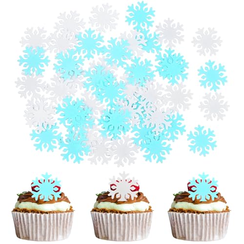 60 Stück Blau Weiß Schneeflocken,Essbare Schneeflocken Tortendeko,Schneeflocke Deko Torte, Snowflake Cupcake Toppers von JRSHIRLEYLTD