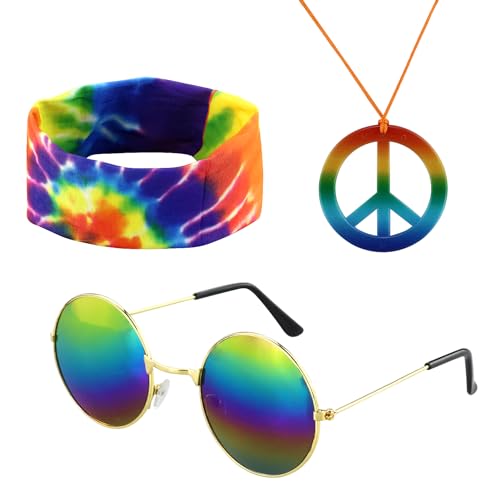 JRSHIRLEYLTD 3 Stück Hippie-Zubehör-Set, Hippie-Kleidung Zubehör, enthalten Stirnband, Halskette, Sonnenbrille, für Party, Geburtstag, Fancy Dress, Jugendliche, Bastler und Erwachsene JRSHIRLEYLTD 3 Stück Hippie-Zubehör-Set, Hippie-Kleidung Zubehör, enthalten Stirnband, Halskette, Sonnenbrille, für Party, Geburtstag, Fancy Dress, Jugendliche, Bastler und Erwachsene von JRSHIRLEYLTD