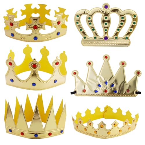JRSHIRLEYLTD Geburtstagskrone 6 Stück Krone, König Kinderkrone, Goldene Krone, Royal Crown Tiara, Toyvian Tuch Krone mit Strass für Kinder Geburtstagsparty Hochzeit Foto Prop (Golden) von JRSHIRLEYLTD