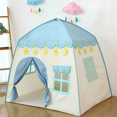 Spielzelt Kinder Kinderzelt für Drinnen 130x100x130 Kinderspielzelt Großes Kinderhaus Spielhaus für Mädchen Junge Prinzessin Prinz Innen und Außen Spielzeug (Blau) von JRUKM