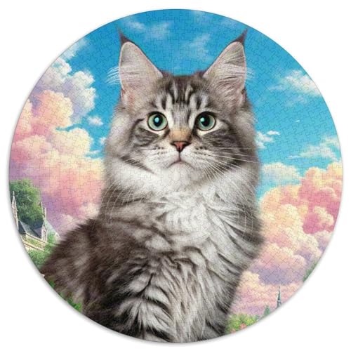 Maine Coon Cat 1000 Teile Cat Animal Rundes Puzzle Schwer Stressabbau Spielzeug Fü Erwachsene Puzzles Geschenke Von Spielzeug Für Erwachsene Kinder Für Erwachsene Und Kinder 1000pcs (67.5x67.5cm) von JRVASNXOP