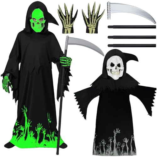 Halloween Kostüm Kinder, Sensenmann Halloween Kostüm Enthält 1 Kapuzenumhang und 1 Halloween Accessoires, Deluxe Glow in The Dark Phantom für Mädchen und Jungen Halloween Themenparty, Halloween Deko Halloween Kostüm Kinder, Sensenmann Halloween Kostüm Enthält 1 Kapuzenumhang und 1 Halloween Accessoires, Deluxe Glow in The Dark Phantom für Mädchen und Jungen Halloween Themenparty, Halloween Deko von JRYBXS