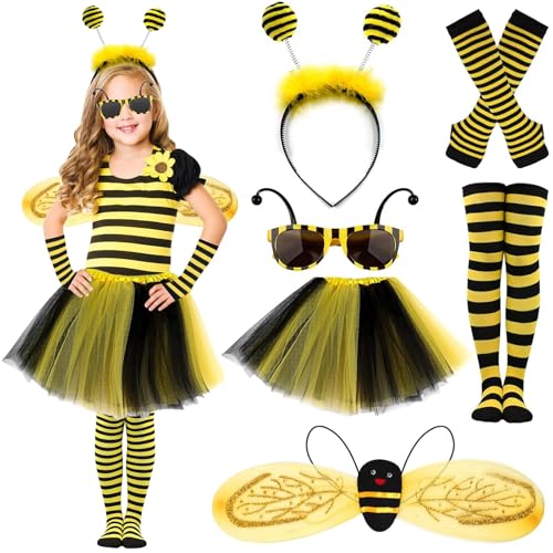JRYBXS Bienenkostüm Kinder, Faschingskostüme Kinder, 8 Stück Biene Karneval Kostüm Kinder Mädchen Inkl Biene Haarreif Flügel Rock Handschuhe Brille Socken, Faschingskostüme Kinder Biene für Karneval JRYBXS Bienenkostüm Kinder, Faschingskostüme Kinder, 8 Stück Biene Karneval Kostüm Kinder Mädchen Inkl Biene Haarreif Flügel Rock Handschuhe Brille Socken, Faschingskostüme Kinder Biene für Karneval von JRYBXS