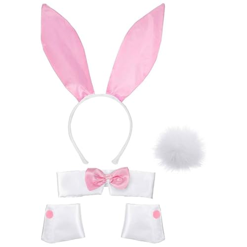 JSGHGDF Animal Hair Hoop Set Kaninchen Kostüme Set Schwanz Bowtie Kaninchen Ohren Stirnbänder Set Kaninchen Kopfbedeckung Kaninchen Haar Reif von JSGHGDF