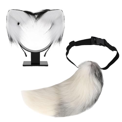 JSGHGDF Animal Rollenspiel Outfit Set Pelztier Schwanzkostüm Und Plüschohrstirnband Für Frauen Halloween Cosplay Tierkostüm von JSGHGDF